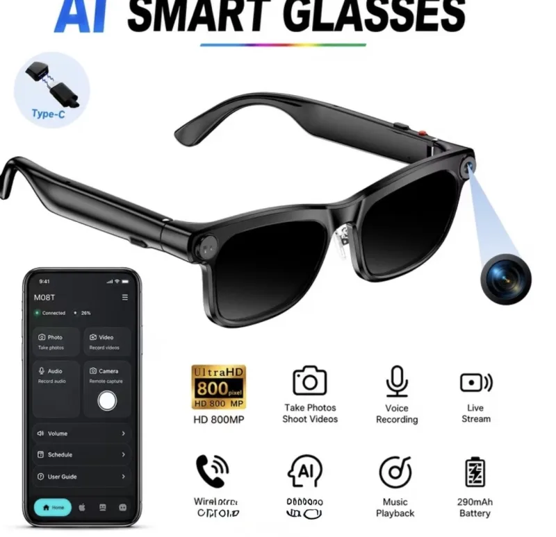 Lunettes intelligentes IA, équipées d'une caméra